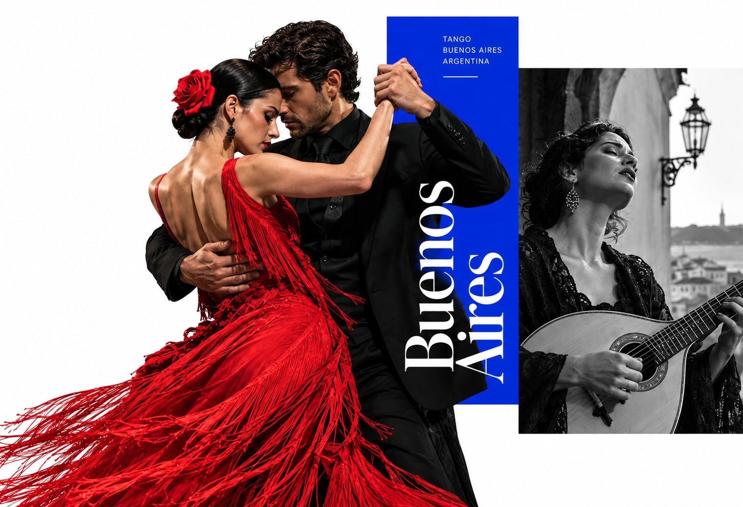 Tango dancers in Buenos Aires beside a fado singer in Lisbon